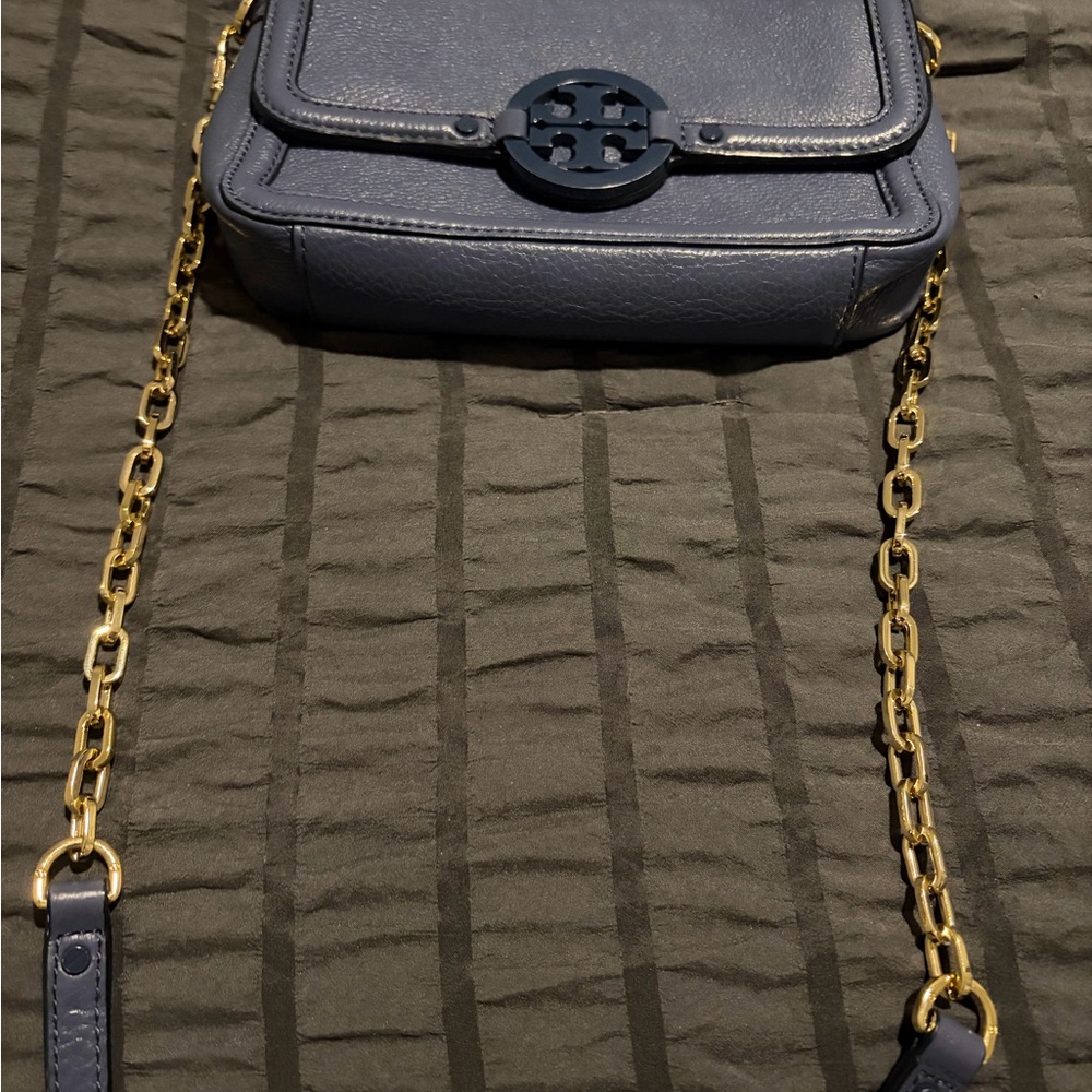 Tory Burch Navy Leather Crossbody with Gold Chain